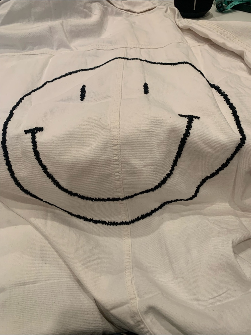 Elan Dolly Jacket, White Denim Smiley Face Shacket, Size L - Picture 7 of 7